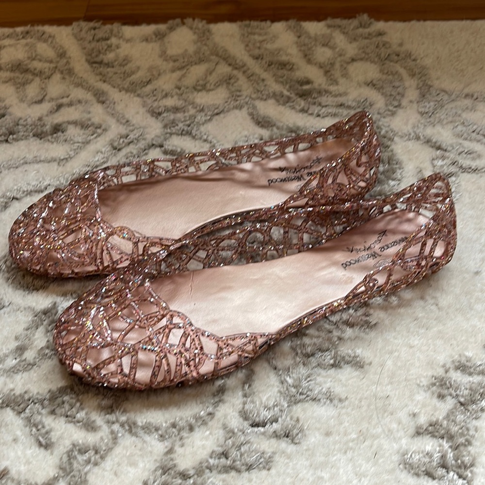 Vivienne Westwood + Anglomania rose Gold glitter Jelly sandals size 39
